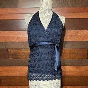 Studio 1940 Navy Blue Lace Halter Top